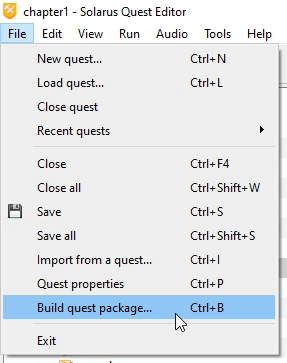 Build quest package menu