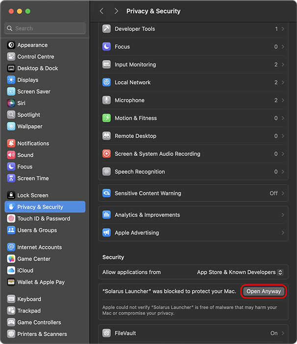 macOS system settings