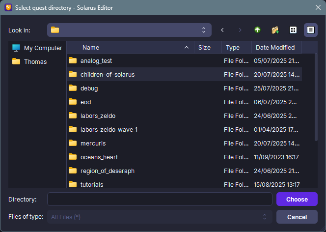 Load a quest on the Editor