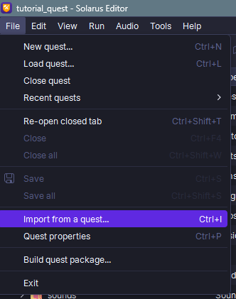 Import from a quest in File menu